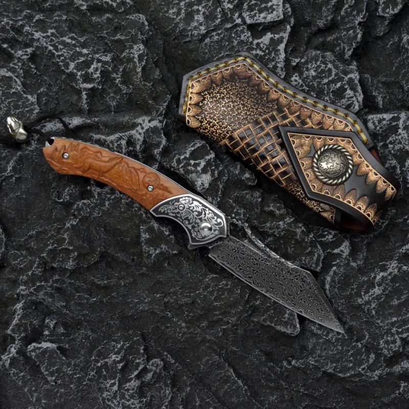 Faca dobrável de aço damasco v - Outdoor Hunting Gifts avaliação e preço